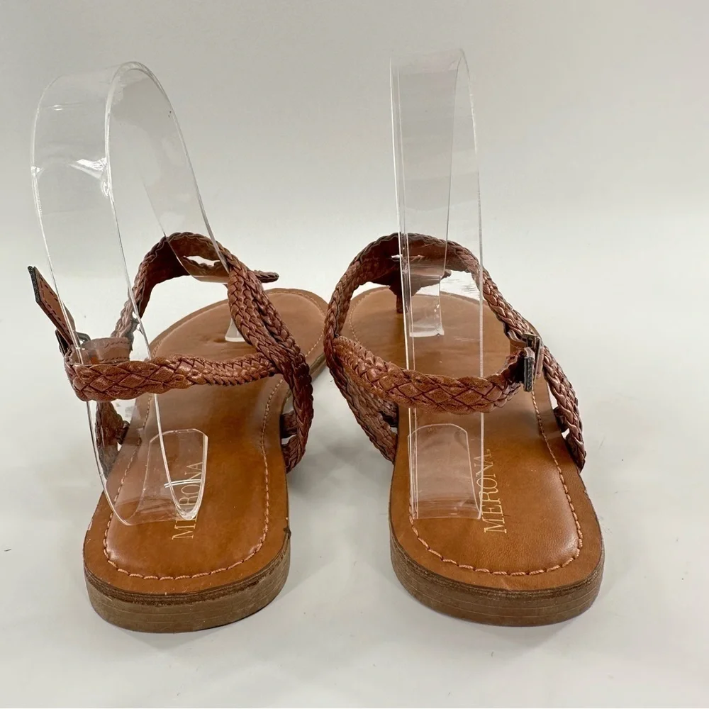 Merona sandals size 7 tan faux leather braided  T-strap vegan boho festival